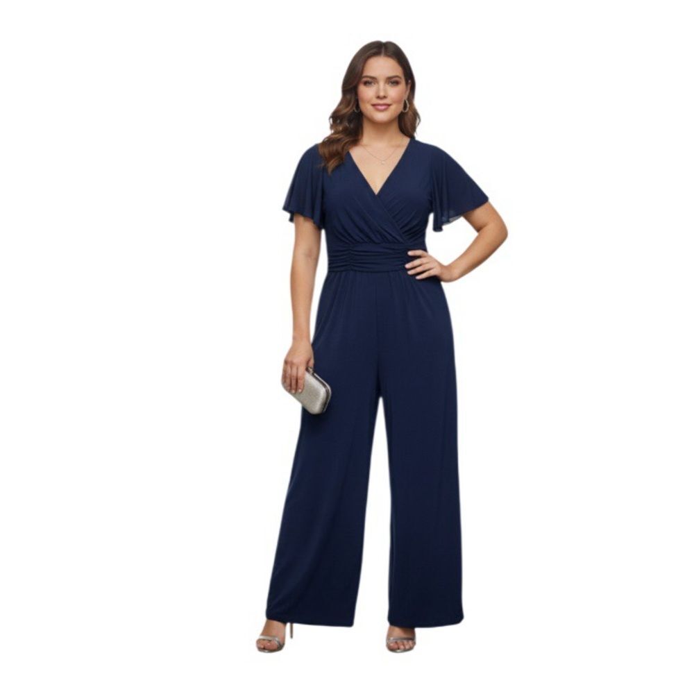 JESSICA HOWARD Blue Jumpsuit Semi Formal Stretch One Piece Plus Size 1X NEW NWT